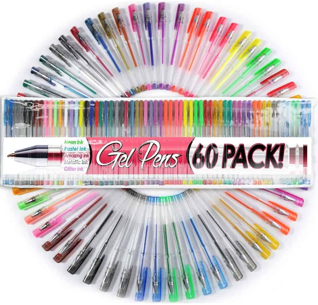 60 Colored Gel Pens For Adult Coloring Drawing Books