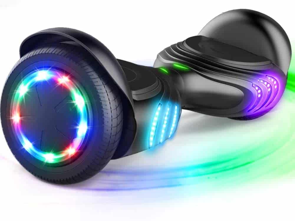 A hoverboard with lights and Bluetooth speaker
