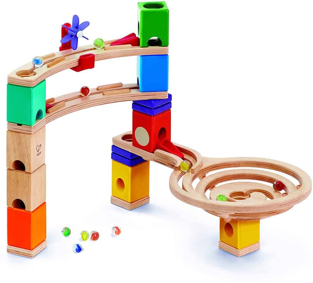 To play is to learn Hape Quadrilla Race to The Finish Marble Run Blocks, Multicolor