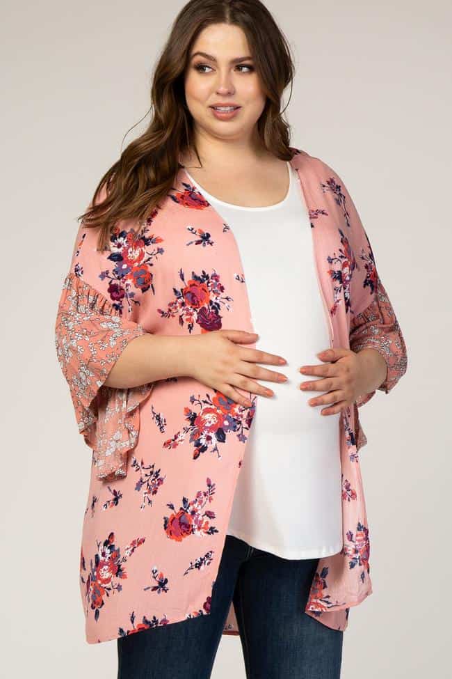 PinkBlush Maternity - Mint Green Mixed Floral Maternity Plus Kimono