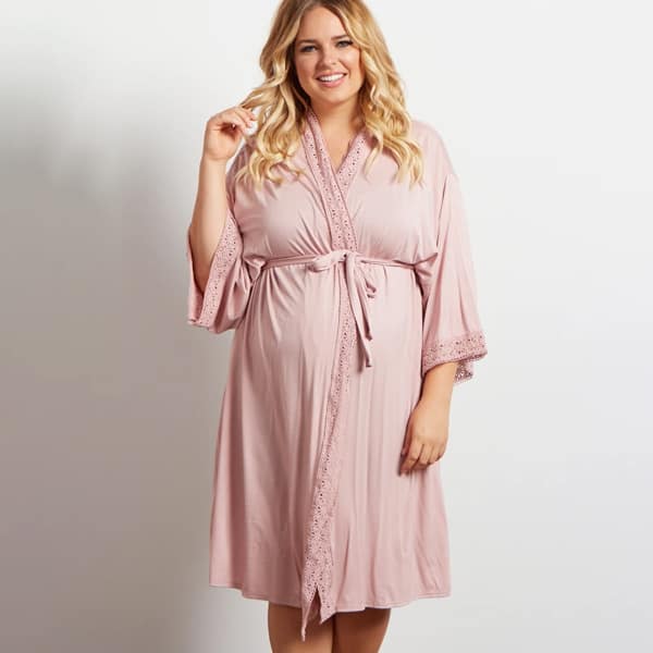 Best Plus-Size Nursing Pajamas PinkBlush Pink Crochet Trim Plus Delivery or Nursing Maternity Robe