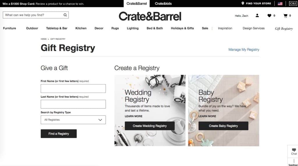 Crate & Kids baby Registry