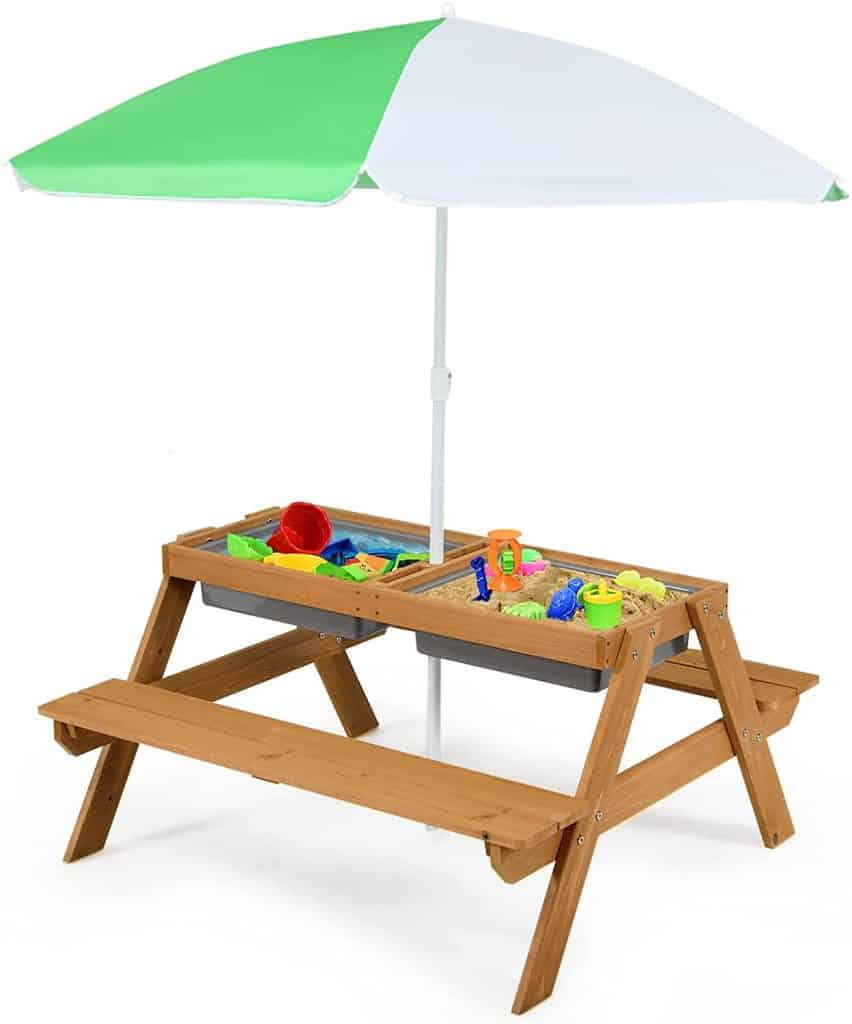3-in-1 Outdoor Picnic Table with Umbrella