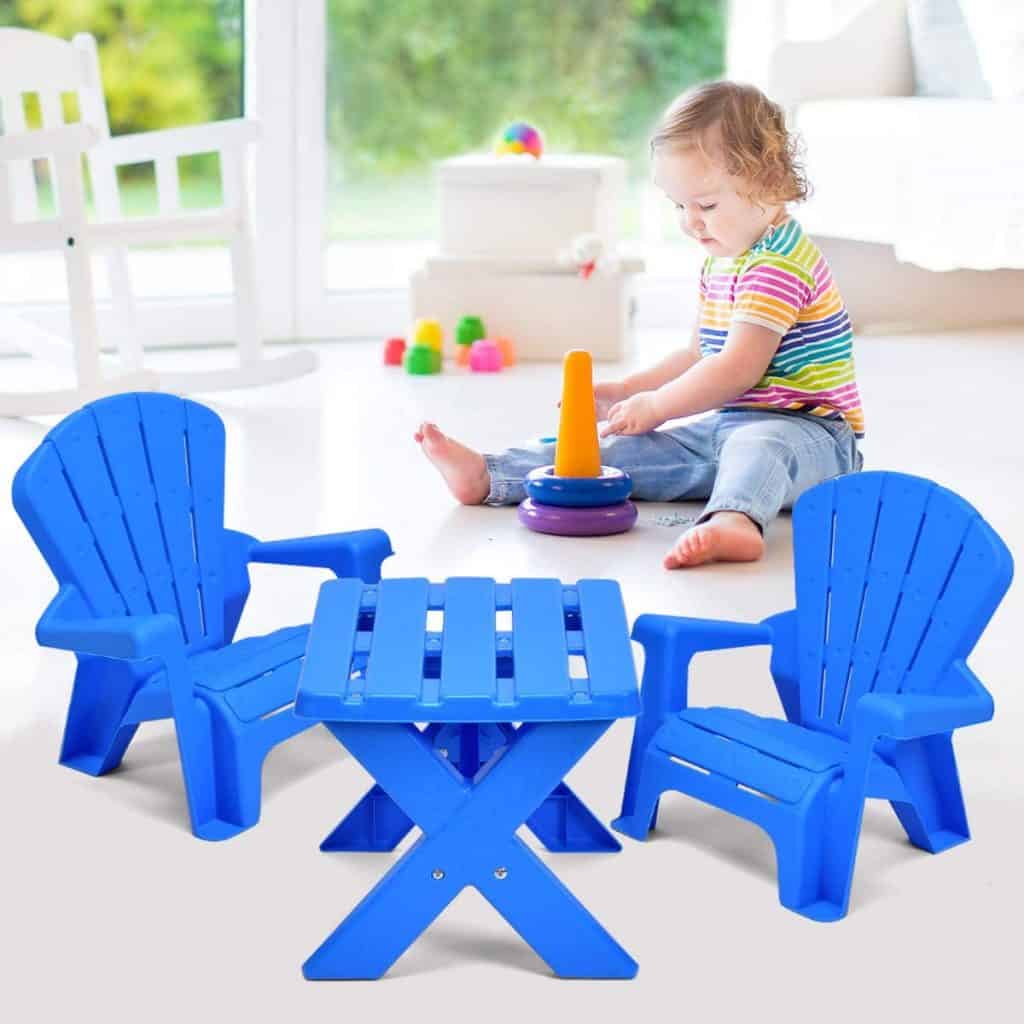Costzon Kids Plastic Table And 2 Chairs Set