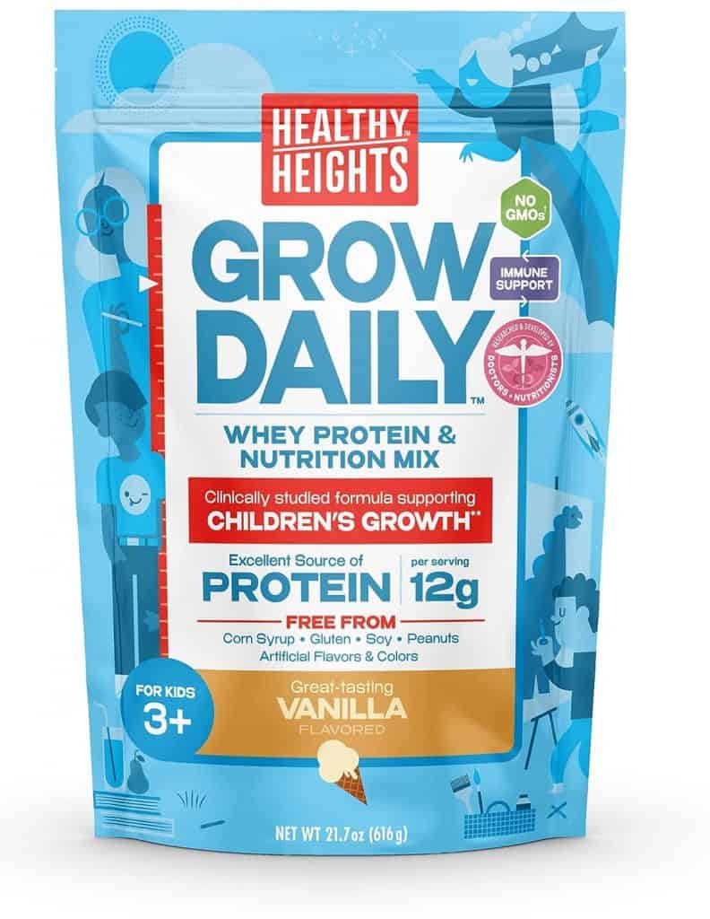 Healthy Heights Grow Daily Whey Protein & Nutrition Mix ($30) - Best Protein Shakes for Kids With 3 Flavors