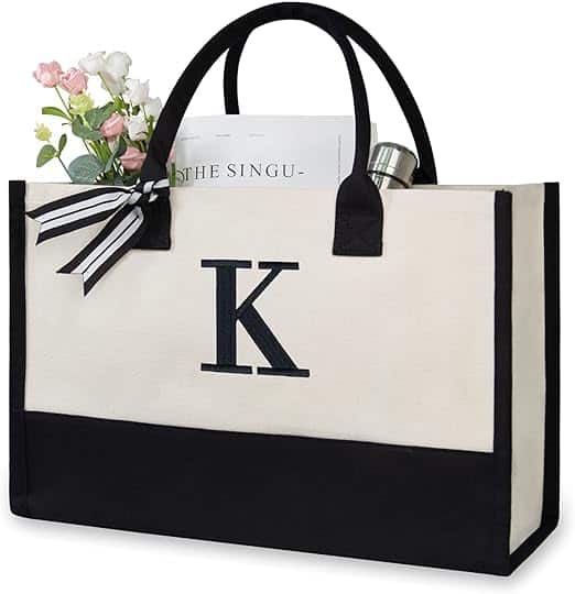 TOPDesign Personalized Initial Canvas Beach Bag