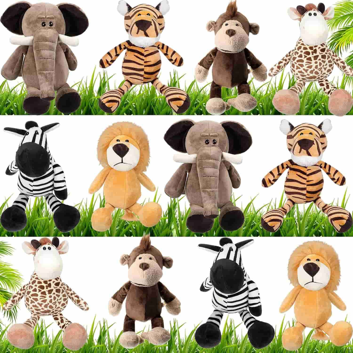 Safari Stuffed Jungle Animal Toys Set 12 Pieces